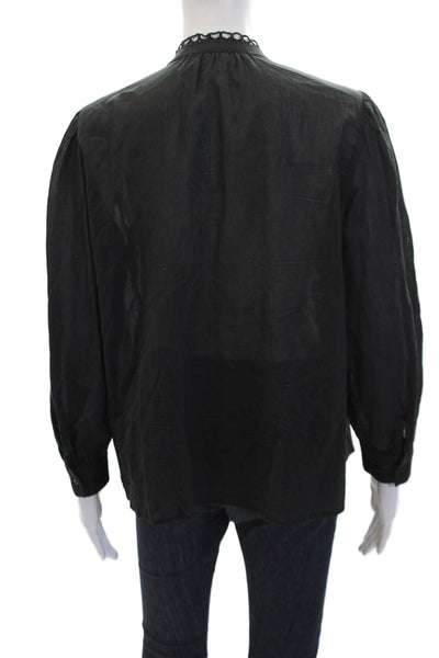 Sundays Cotton Round Neck Long Sleeve Pullover Blouse Top Black Size XS