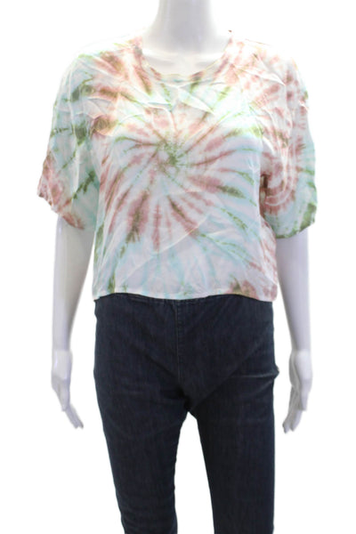 Nation LTD Womens Tie Dye Round Neck Short Sleeve Blouse Top Multicolor Size S