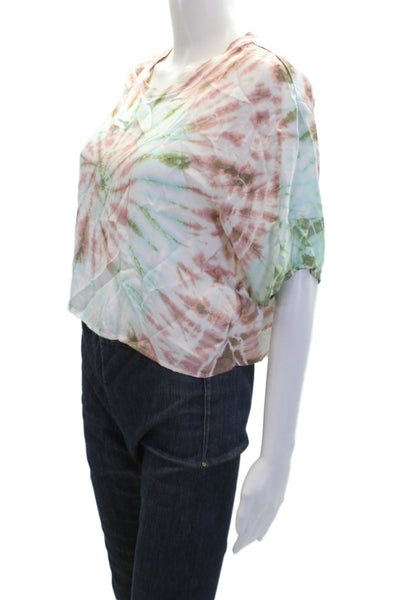 Nation LTD Womens Tie Dye Round Neck Short Sleeve Blouse Top Multicolor Size S