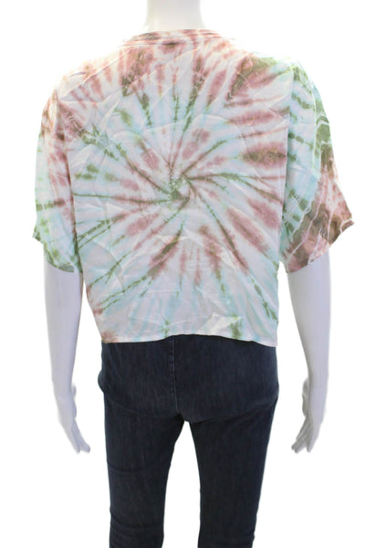 Nation LTD Womens Tie Dye Round Neck Short Sleeve Blouse Top Multicolor Size S