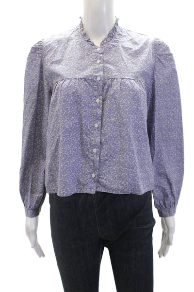Nation LTD Womens Pima Cotton Floral Long Sleeve Blouse Top Purple Size M