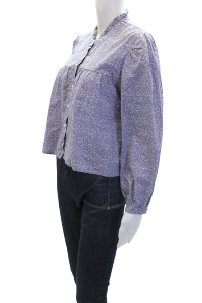 Nation LTD Womens Pima Cotton Floral Long Sleeve Blouse Top Purple Size M
