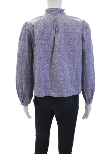 Nation LTD Womens Pima Cotton Floral Long Sleeve Blouse Top Purple Size M