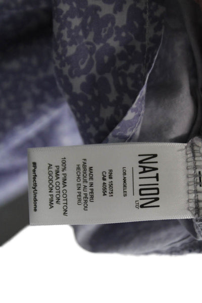 Nation LTD Womens Pima Cotton Floral Long Sleeve Blouse Top Purple Size M