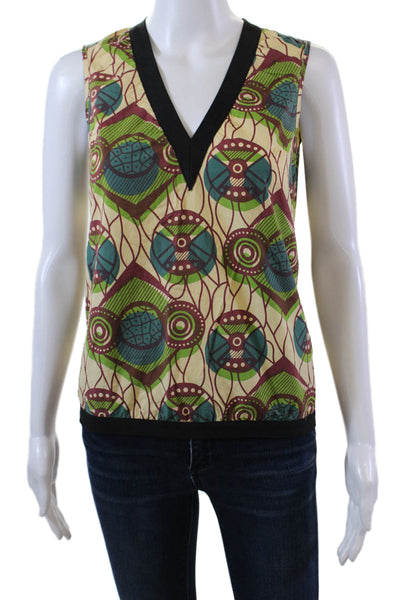 Marni At H&M Womens Sleeveless V Neck Printed Cotton Tank Blouse Multi Size 2
