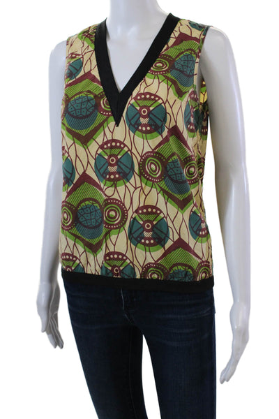 Marni At H&M Womens Sleeveless V Neck Printed Cotton Tank Blouse Multi Size 2