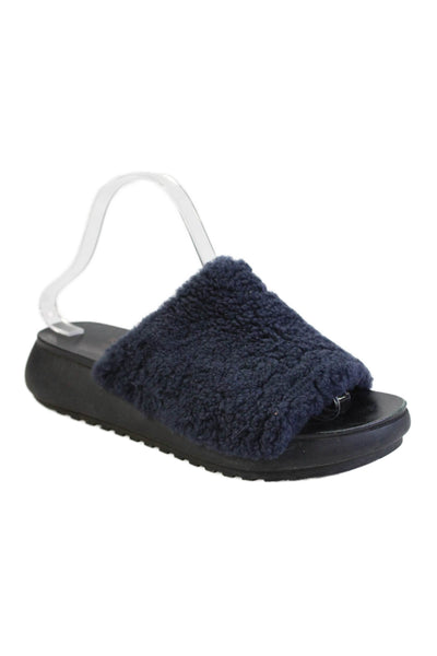 Ateljé 71 Womens Shearling Peep Toe Platform Sandals Blue Size 8