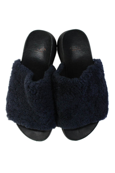 Ateljé 71 Womens Shearling Peep Toe Platform Sandals Blue Size 8