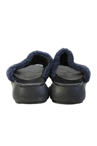 Ateljé 71 Womens Shearling Peep Toe Platform Sandals Blue Size 8