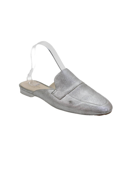 Cole Haan Womens Slip On Metallic Leather Loafers Silver Tone Size 7.5B
