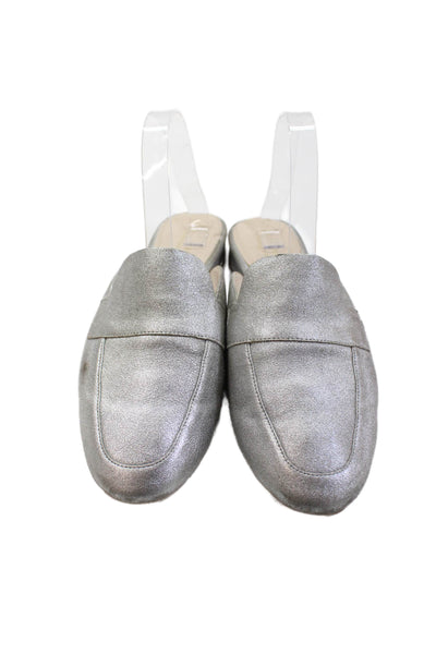 Cole Haan Womens Slip On Metallic Leather Loafers Silver Tone Size 7.5B