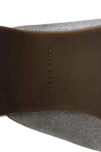 Cole Haan Womens Slip On Metallic Leather Loafers Silver Tone Size 7.5B