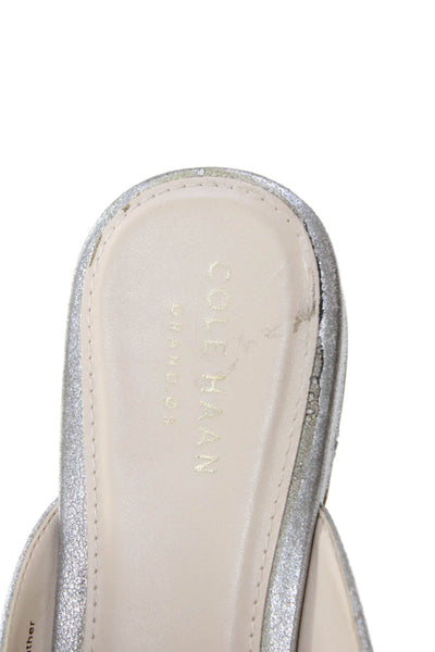 Cole Haan Womens Slip On Metallic Leather Loafers Silver Tone Size 7.5B