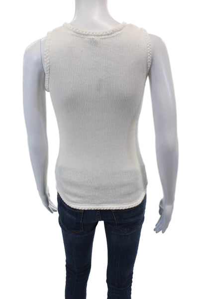 Ecru Womens Cotton Knit Sleeveless Woven Hem Round Neck Tank Top White Size XS