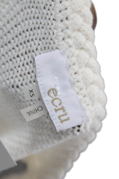 Ecru Womens Cotton Knit Sleeveless Woven Hem Round Neck Tank Top White Size XS