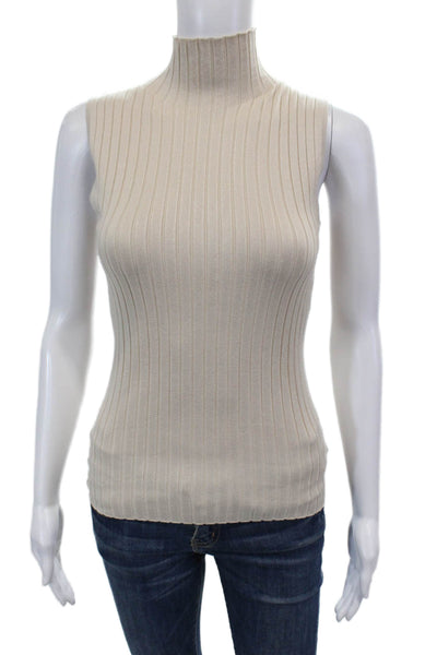 525 America Womens Knit Mock Neck Sleeveless Tank Blouse Top Beige Size XS
