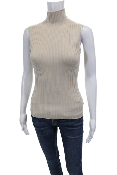 525 America Womens Knit Mock Neck Sleeveless Tank Blouse Top Beige Size XS