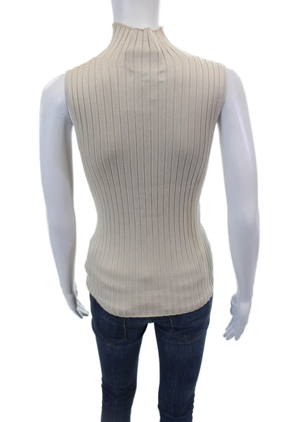 525 America Womens Knit Mock Neck Sleeveless Tank Blouse Top Beige Size XS