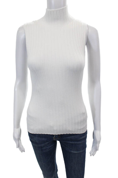 525 America Womens Knite Mock Neck Sleeveless Tank Blouse Top White Size XS