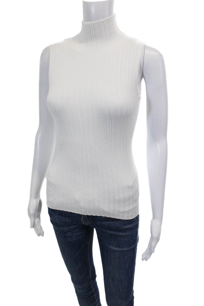 525 America Womens Knite Mock Neck Sleeveless Tank Blouse Top White Size XS