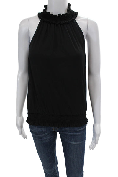 Amanda Uprichard Womens Sleeveless Halter Neck Elastic Hem Blouse Black Size S