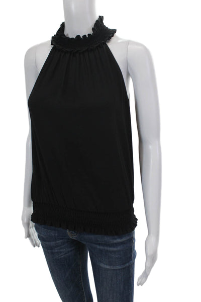 Amanda Uprichard Womens Sleeveless Halter Neck Elastic Hem Blouse Black Size S
