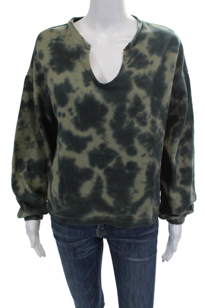 Sanctuary Womens Cotton Tie-Dye Pullover V-Neck Sweatshirt Green Size XS
