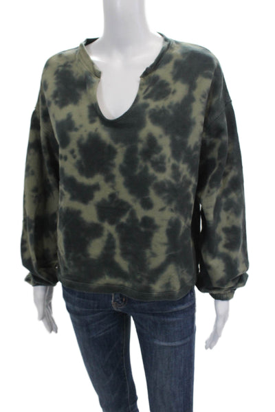 Sanctuary Womens Cotton Tie-Dye Pullover V-Neck Sweatshirt Green Size XS