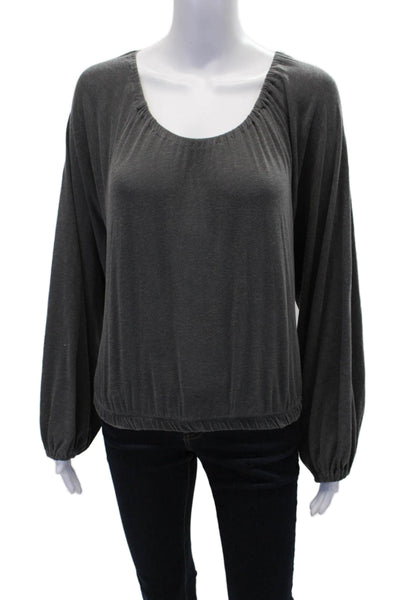 Sundry Womens Cotton Round Neck Long Sleeve Pullover Blouse Gray Size 2