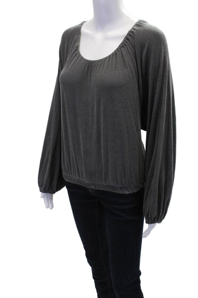 Sundry Womens Cotton Round Neck Long Sleeve Pullover Blouse Gray Size 2