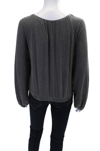 Sundry Womens Cotton Round Neck Long Sleeve Pullover Blouse Gray Size 2
