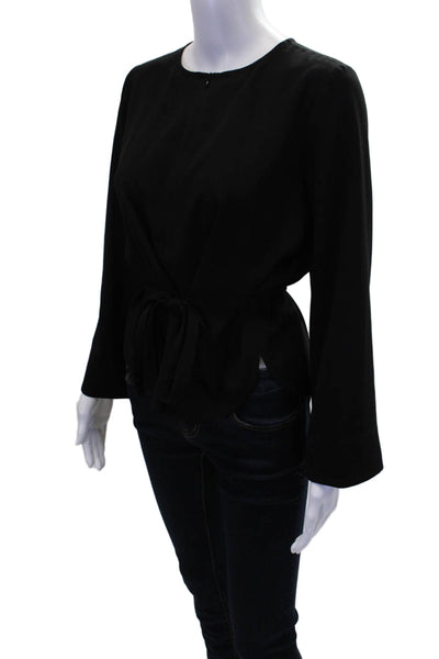 Karina Grimaldi Womens Round Neck Long Sleeve Zip Up Blouse Top Black Size S