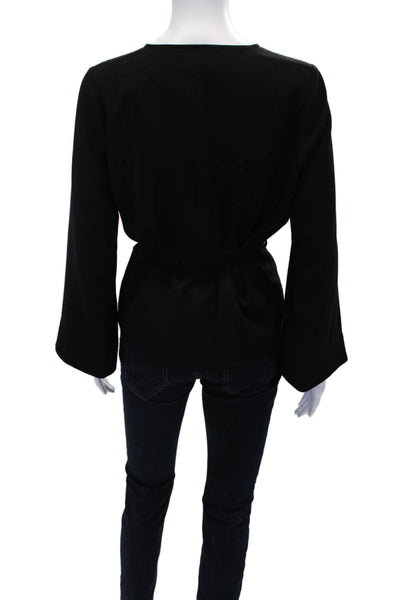 Karina Grimaldi Womens Round Neck Long Sleeve Zip Up Blouse Top Black Size S