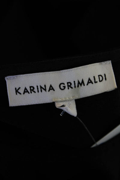 Karina Grimaldi Womens Round Neck Long Sleeve Zip Up Blouse Top Black Size S