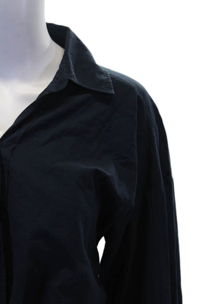 Stateside Womens Cotton Collared Long Sleeve Button Up Blouse Top Navy Size XS