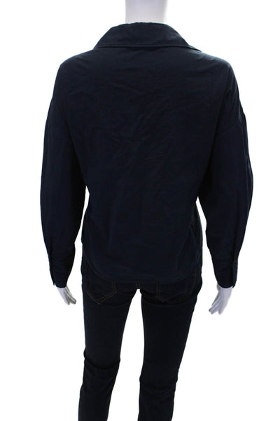 Stateside Womens Cotton Collared Long Sleeve Button Up Blouse Top Navy Size XS