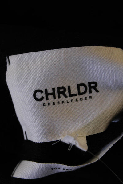 Chrldr Womens Cotton Embroidered Front Pocket Pullover Hoodie Black SIze S
