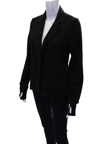 Sundays Womens Cotton Blend Notch Collar Open Front Blazer Jacket Black Size S