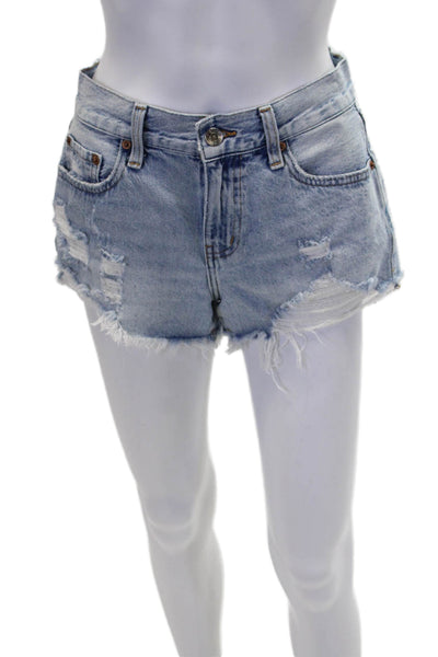 Pistola Womens Cotton Distressed High-Rise Light Wash Jean Shorts Blue Size 25