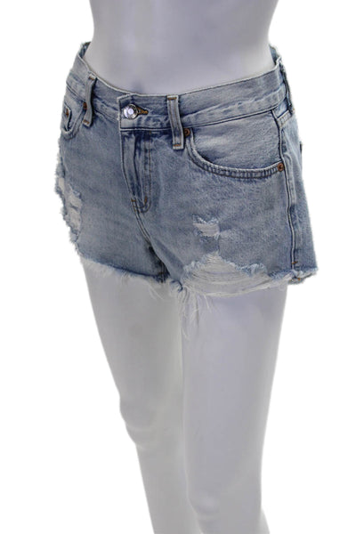 Pistola Womens Cotton Distressed High-Rise Light Wash Jean Shorts Blue Size 25