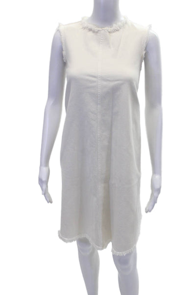 Rachel Comey Womens Sleeveless Crew Neck Fringe Denim Shift Dress White Size 2