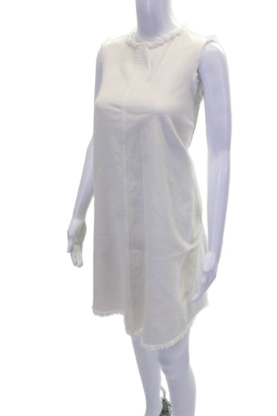 Rachel Comey Womens Sleeveless Crew Neck Fringe Denim Shift Dress White Size 2
