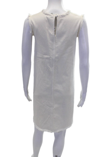 Rachel Comey Womens Sleeveless Crew Neck Fringe Denim Shift Dress White Size 2
