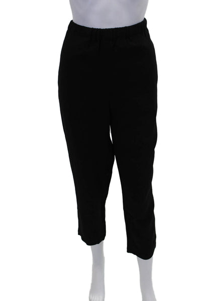 Marni Womens Elastic Waistband High Rise Crepe Straight Leg Pants Black IT 40