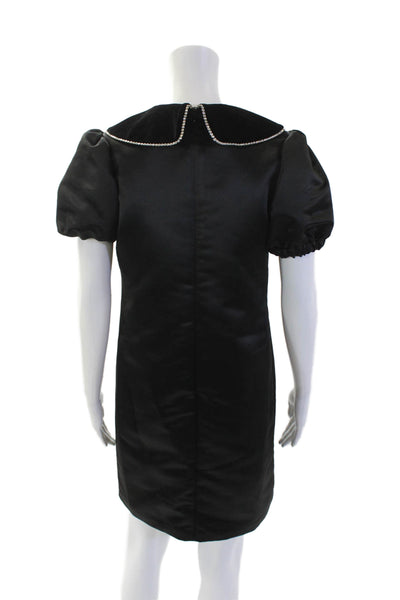 LDT Womens Suede Embellished Collar Puff Sleeve A-Line Dress Black Size 2