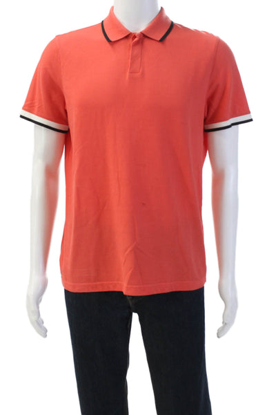 Theory Mens Cotton Short Sleeve Collared Button-Up Polo Shirt Orange Size L