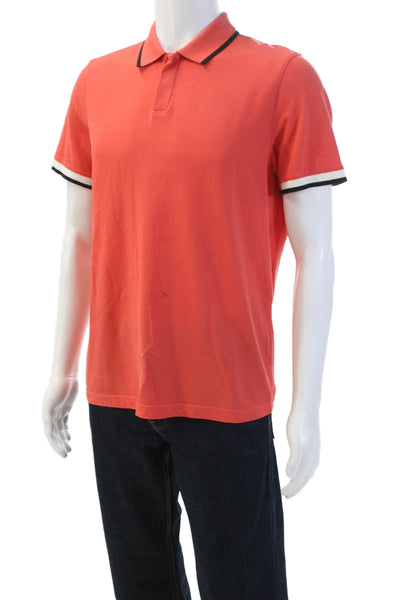 Theory Mens Cotton Short Sleeve Collared Button-Up Polo Shirt Orange Size L
