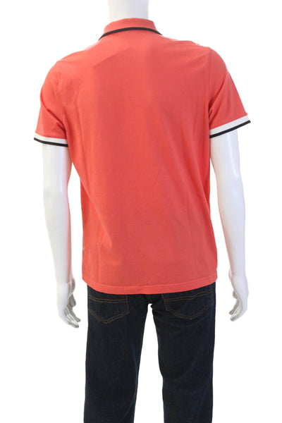 Theory Mens Cotton Short Sleeve Collared Button-Up Polo Shirt Orange Size L