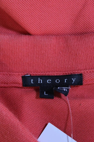 Theory Mens Cotton Short Sleeve Collared Button-Up Polo Shirt Orange Size L