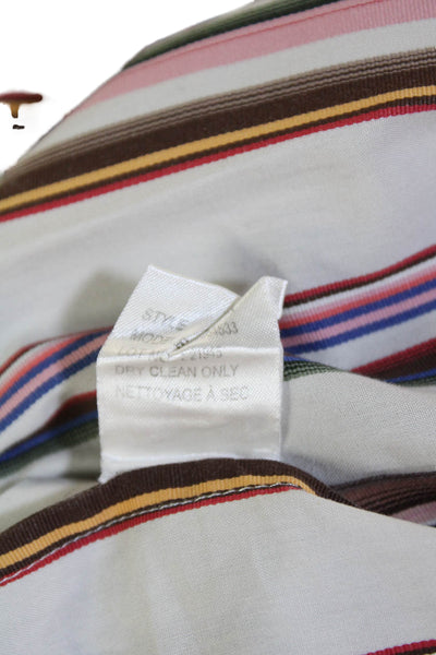 Theory Mens Cotton Striped Collared Long Sleeve Button-Down Shirt Beige Size M